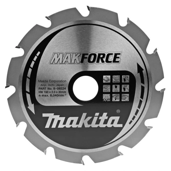 Makita B-08224 Zaagb Hout 190x30x2,0 12T 20g 1 Makita B-08224 Zaagb Hout 190x30x2,0 12T 20g