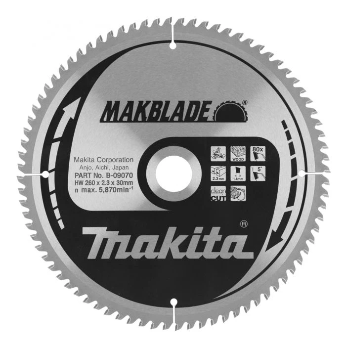 Makita B-09070 Zaagb Hout 260x30x2,3 80T 5g 1 Makita B-09070 Zaagb Hout 260x30x2,3 80T 5g