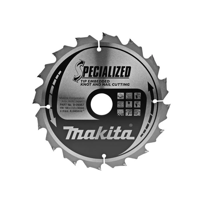 Makita B-09357 Cirkelzaagblad Hout (noest/spijker) 2 Makita B-09357 Cirkelzaagblad Hout (noest/spijker) - Afbeelding 2